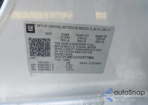 2018 Chevrolet Silverado 1500 1Lt from USA, damaged, VIN 3GCPCREC0JG577881